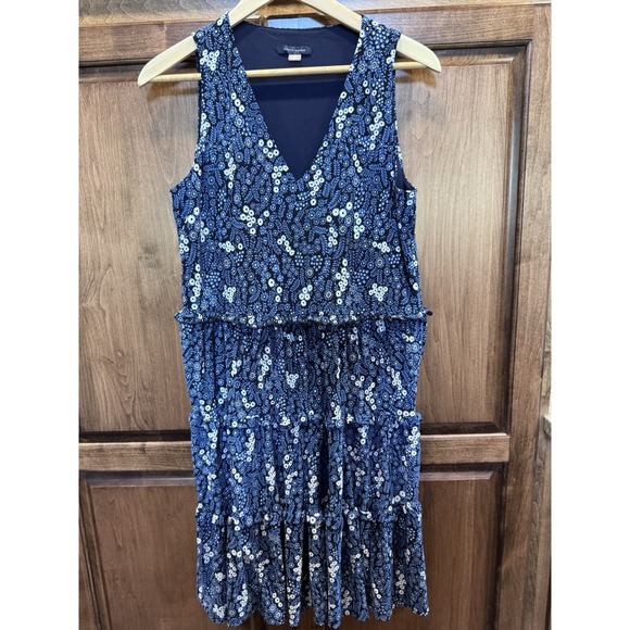 Tommy Hilfiger Blue Floral Tiered‎ Sleeveless Dress Size 10 | V-Neck Fit & Flare - Picture 1 of 9